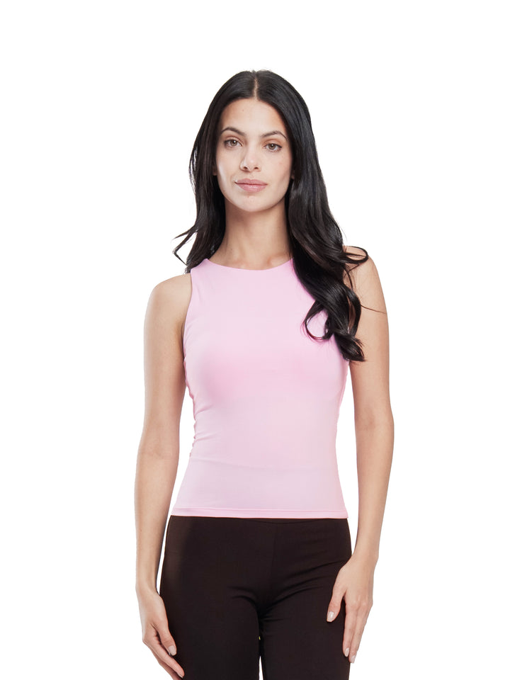 BABY PINK MICROFIBER CREWNECK TANK TOP