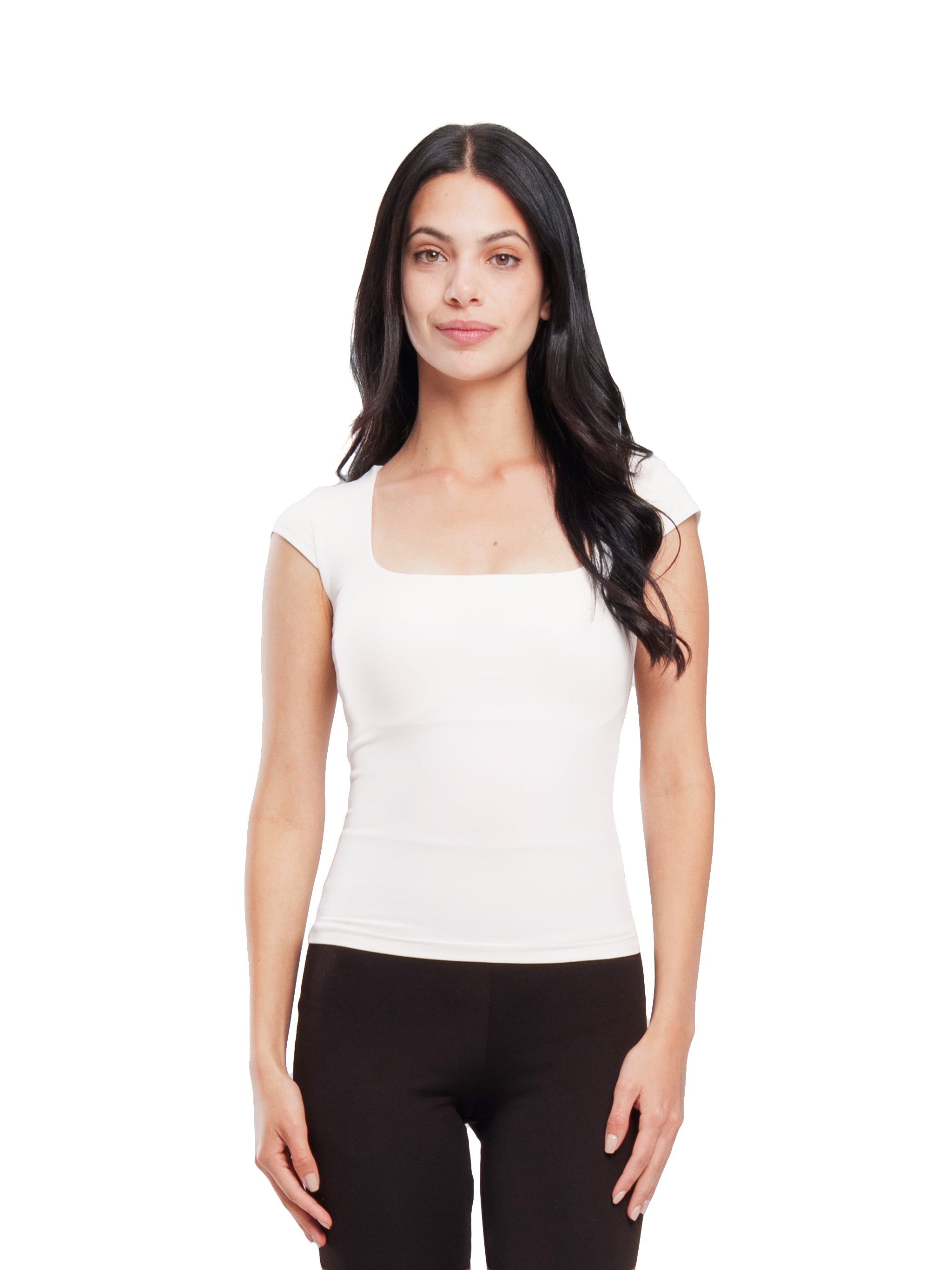 OFF-WHITE MICROFIBER SQUARE NECK TOP